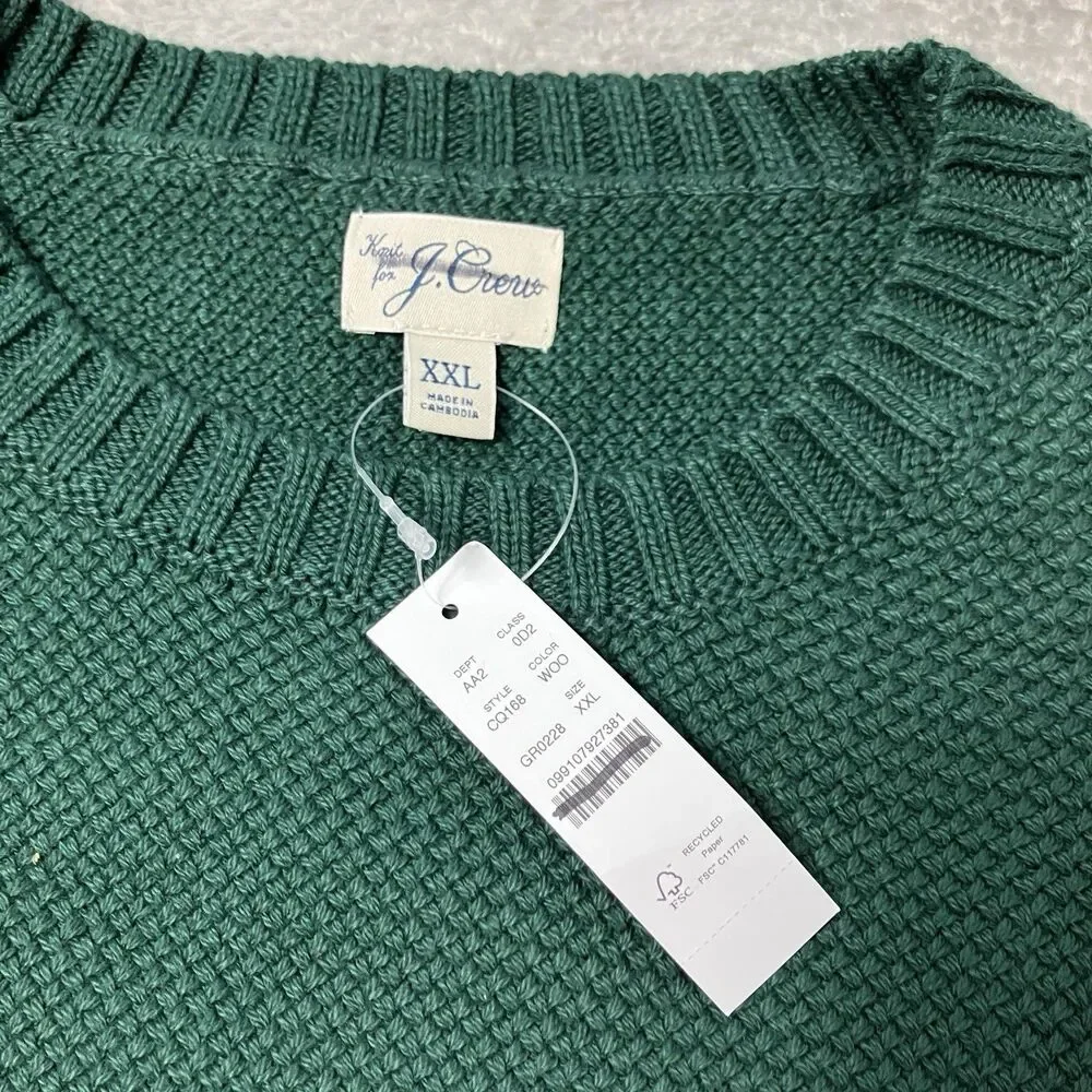 J‎ Crew Mens XXL Green Premium Basket-stitch Cotton Crewneck Sweater